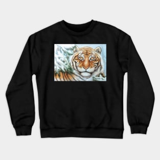 Snow Tiger with Pine Branches Posterized Crewneck Sweatshirt